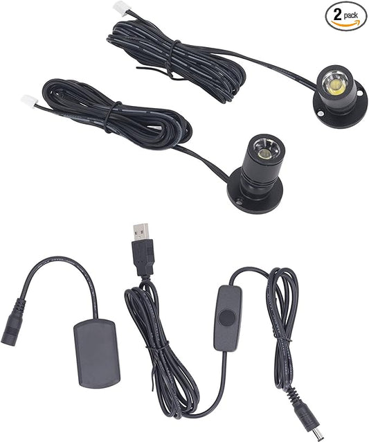 5V Dimmable LED Mini Spot Light with 6.6ft Cable, Jewelry/Indoor Picture/Art/Model Display Lights, USB Powered Spotlight for Jewelry Cabinets, Entryways, Tables Shelves (Warm White 3000K, 2 Pack)