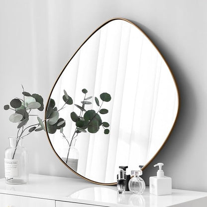 Asymmetrical Wall Mirror Matel Brass Framed Wall Mirror for Living Room Bedroom Bathroom Entryway Wall Decor 32.0" L x 31.5" W ELE-002G