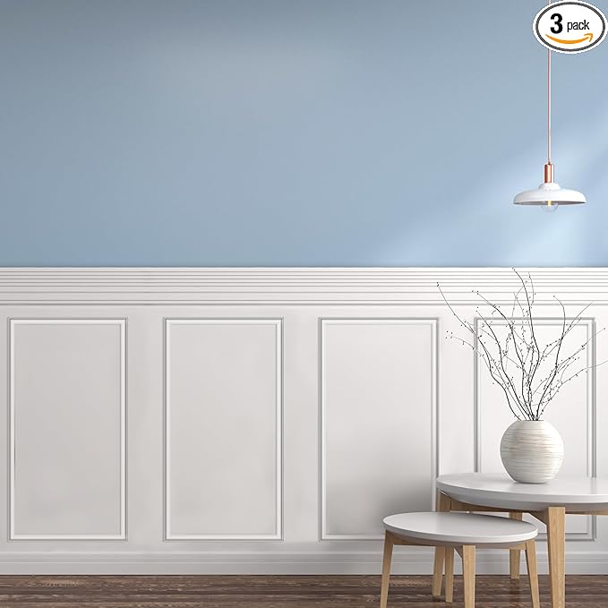 3 Set Accent Wall Molding Kit Peel and Stick Wainscoting Panels Board and Batten Wall Panel Kit White Pre Cut Chair Rail Moulding for Walls Picture Frame