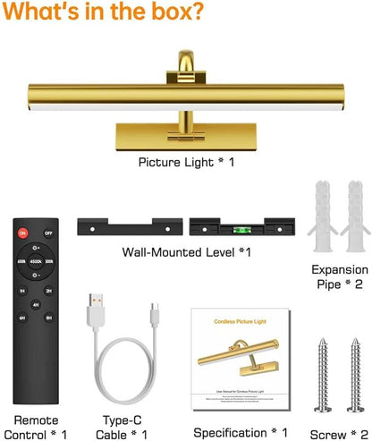Picture Lights for Wall Rechargeable, 5200mAh Battery Operated Poster Light with Remote & Timer, 13" Dimmable Art Light, 3 Color Temperatures for Artworks, Paintings, Gallery, Canvas (1 Pack)