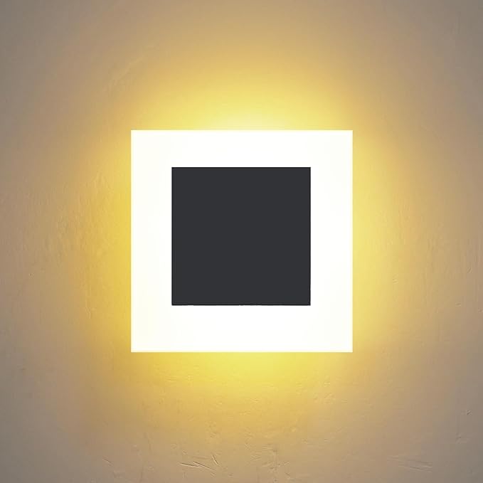 Kawell 10W Square Acrylic LED Wall Sconce Non-Dimmable Hardwired Black Wall Light Fixture for Bedroom, Living Room, Hallway Indoor Lighting, 3000K