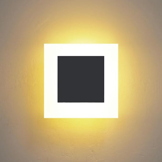 Kawell 10W Square Acrylic LED Wall Sconce Non-Dimmable Hardwired Black Wall Light Fixture for Bedroom, Living Room, Hallway Indoor Lighting, 3000K