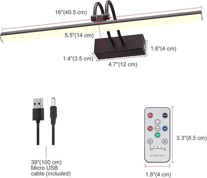 Picture Light,Picture Lights for Wall Cordless,16" Picture Lights with Timer and Dimmable,Battery Wall Lights for Display Gallery Painting Art Frame Portrait-Bronze