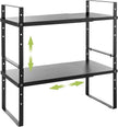 Expandable Cabinet Shelf Organizer Rack, Stackable Kitchen Counter Storage Shelves Stand, Adjustable Height Pantry Shelf Spice Rack