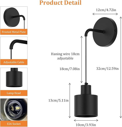 Wall Light Battery Operated Wall Sconces Set of 2,Black Indoor Wireless Wall Sconce No Hardwired 3000K-6000K Dimmable Remote Control(Bulbs Include)