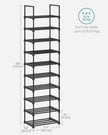 SONGMICS Shoe Rack, 10-Tier Shoe Organizer, Metal Storage Shelf, Upright or Upside Down, for 11-22 Pairs, for Entryway, 11.8 x 17.7 x 68.5 Inches, Black ULSA25BK