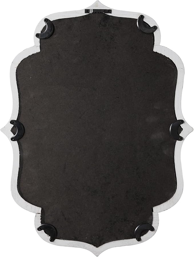 Vintage Small Scalloped Wall Mirror Decorative 16" x 12", Hanging Rustic Distressed White Bathroom Mirrors for Vanity, Farmhouse Wood Quatrefoil Wall Mounted Mirror for Living Room