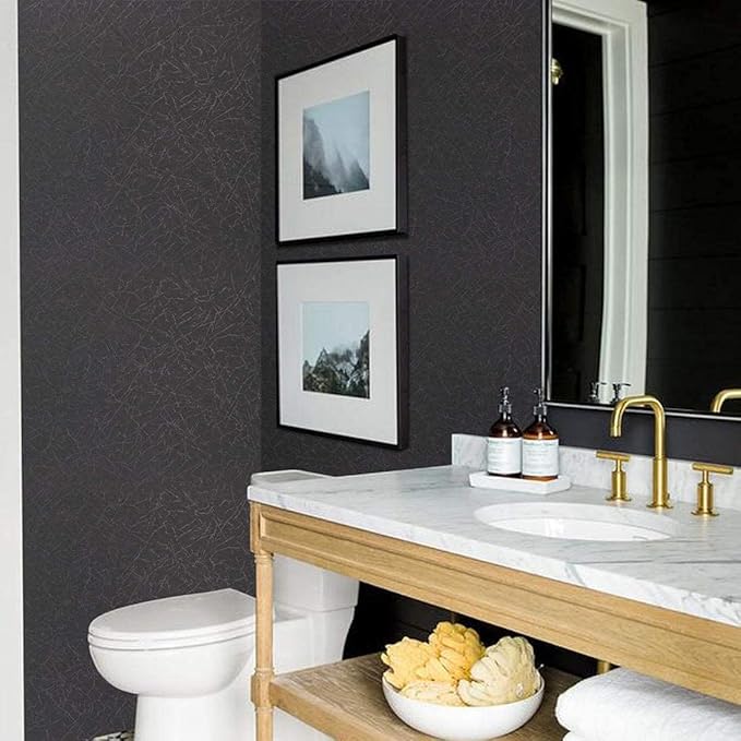 Abyssaly Black Silk Wallpaper Peel and Stick Embossed Self Adhesive Black Contact Paper Removable Kitchen Vinyl Textured Wall Paper Cabinet Furniture Shelf Liner 15.7