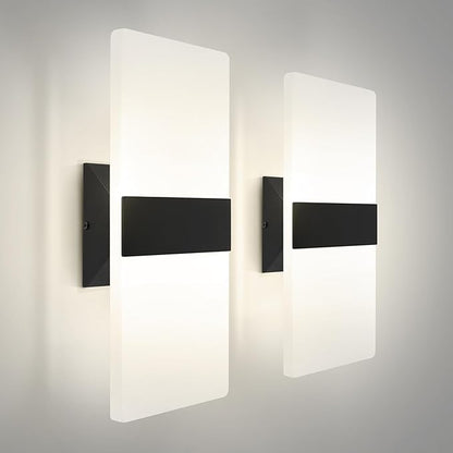 ASD LED Indoor Wall Mount Light Fixture - 14 Inch 24W Modern Interior Matte Black Dimmable Wall Sconce Light - ETL 2700K-5000K Adjustable - Hallway, Bedroom LED Wall Lights, Pack of 2