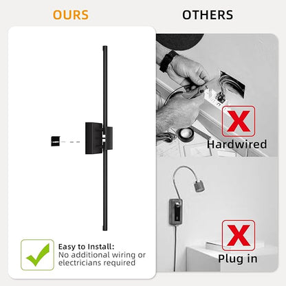 Torchlet Battery Operated Wall Sconce with Remote Control, Dimmable Wall Sconces Set of Two with DIY Independently Rotatable Lamp, 3000K-6000K LED Wall Lights for Living Room, Bedroom, 28.3In, 2 Pack