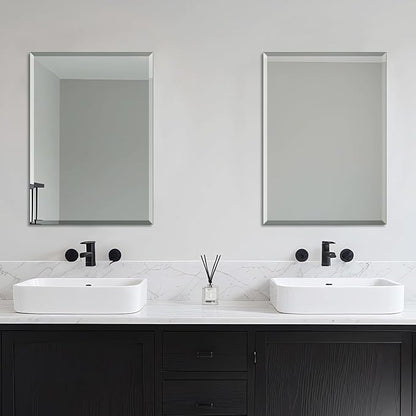 Ruomeng Wall Mirror Beveled Edge Frameless Mirror 20” x 28“ Wall Mounted Mirror for Bathroom Vanity and Entryway