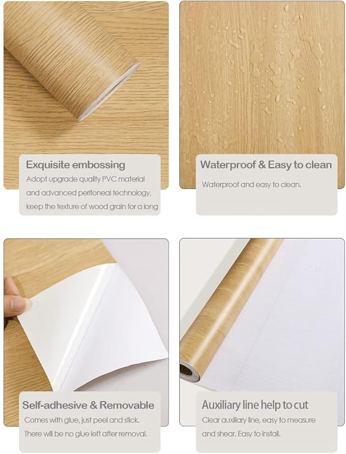 Sevalo Wood Contact Paper Wood Peel and Stick Wallpaper Light Wooden Grain Contact Paper for Cabinets and Drawers Self Adhesive Removable Wallpaper 17.7inW 197inL Oak Natural Easy to Install & Clean