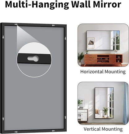 Koonmi Black Framed Bathroom Mirror - Shatterproof 36"x60" Tempered Glass, HD No Distortion, Horizontal/Vertical Mount, Modern Matte Aluminum Alloy Frame