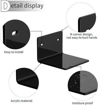 4 Inches Black Small Wall Shelves Set of 2, Acrylic Wall Organizer Shelf Display Shelves for Bedroom, Gaming Room, Living Room, Bathroom, Office, 2 Pack