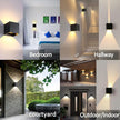 12W LED Wall Sconces Lights Modern Black LED Wall Lamp Set of 2,Up and Down Square 3000K Warm White Wall Lighting Fixtures for Indoor/Outdoor,Living Room,Bedroom,Hallway 3.94in*(2 Pack)