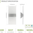 ASD LED Indoor Wall Mount Light Fixture - 14 Inch 24W Modern Interior Brushed Nickel Dimmable Wall Sconce Light - ETL 2700K-5000K Adjustable - Hallway, Bedroom LED Wall Lights, Pack of 2