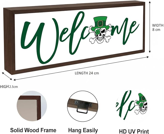 Funny Welcome Sign, Skeleton Man Welcome Decor, St. Patricks Day Wood Decor, Front Door Decoration for Home Office Coffee Bar or Party, Tabletop Decors, 9.5x3.1x1 inches