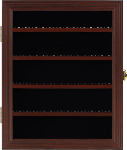 Block Toy Minifigures Dimensions Display Case Thimble Wall Cabinet Shelves Compatible with Challenge Coin Lockalbe UV Protection Door (Small - Mahogany Frame)