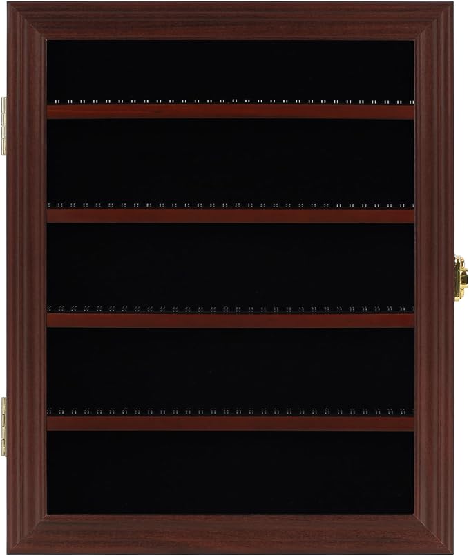 Block Toy Minifigures Dimensions Display Case Thimble Wall Cabinet Shelves Compatible with Challenge Coin Lockalbe UV Protection Door (Small - Mahogany Frame)