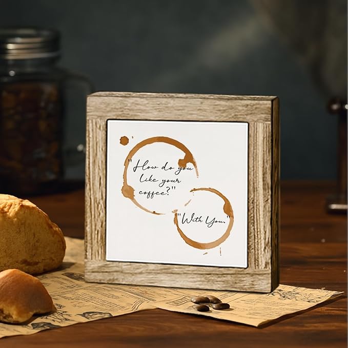 Funny Cafe Wooden Sign, How Do You Like Your Coffee With You, Coffee Stains Decorative Sign, Farmhouse Cafe Decorative Signs for Home Kitchen Table Top Shelf 5.9X5.9 Inches