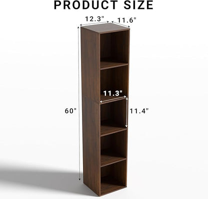 5 Cube Storage Organizer, 5 Tier Cube Low Bookcase Freestanding Storage Display Organizer, Three-Cubes Open Shelf Bookshelf for Home Office (Dark Brown,Black Walnut, 5-Cube)