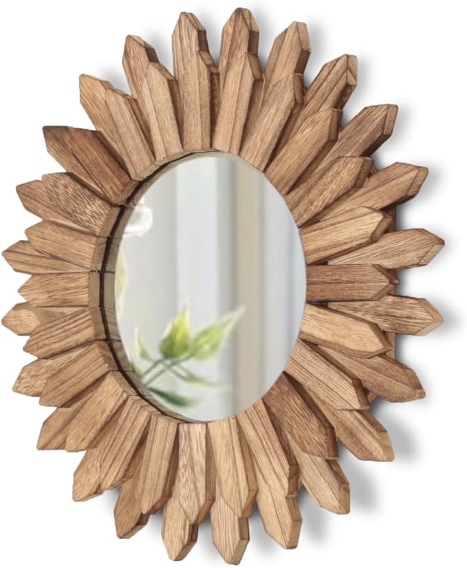 LOSOUR Wall Decor 12 inch Rustic Round Wood Mirror Decorative Boho Sunburst Mirror Boho Home Decor Farmhouse Wall Decor for Bedroom Living Room Entryway
