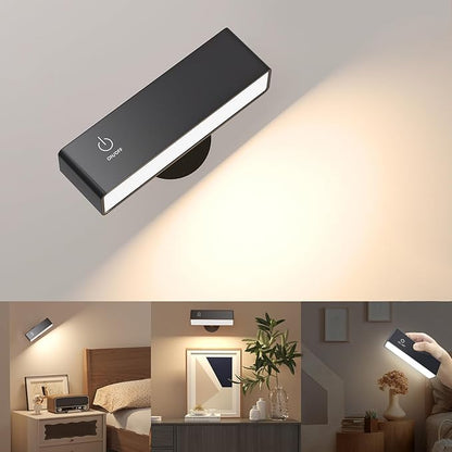 YiLaie LED Magnetic Wall Sconce Lights, Wall Mounted Lamp with 4000 mAh Battery Operated Wall Sconce, Touch Controls & Brightness Adjustment, USB Port, 360° Rotate Wall Lamps for Bedroom, Black