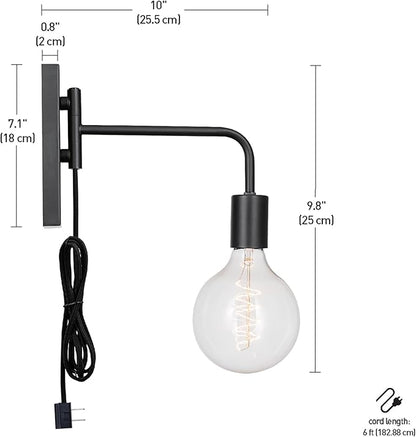 Globe Electric x Novogratz 51370 1-Light Plug-in Wall Sconce, Matte Black, 6-Foot Cloth Cord, Modern Art Deco Lighting for Apartments and Renters, Accent Light, Open Socket, E26 Base
