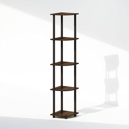 Furinno Turn-N-Tube Storage Shelves, 5-Tier Book Shelf, Corner Shelf, Toolless Open Shelves, for Organization and Storage, Living Room, Home Office, Hallway, Bedroom, Walnut