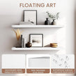 Floating Shelves 16 Inches, Set of 3 Solid Rustic Wood Wall Mounted Shelves (Round Edge), Wall Picture Ledge Shelf with Invisible Metal Brackets for Living Room, Bedroom, Bathroom, White