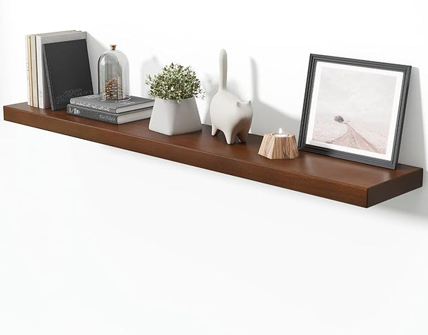 Axeman 55 Inch Floating Shelves for Wall, 9.3" Deep High End Solid Real Wood Wall Shelves with Heavy Duty Invisible Bracket for Living Room, Bedroom, Kitchen, Bathroom, Set of 1, Walnut Finish