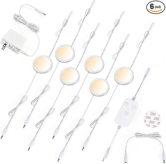 6pack LED Puck Light Kit, 2700-6000K Smart Round Under Cabinet Lighting with APP Control, Compatible with Alexa, Google Assistant, for Under Counter, Kitchen (Silver)