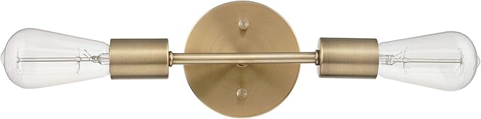 Globe Electric 2-Light Vanity Light, Matte Brass, Open Socket, Horizontal Vertical Mount, Glam Bathroom Lighting, 51736