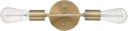 Globe Electric 2-Light Vanity Light, Matte Brass, Open Socket, Horizontal Vertical Mount, Glam Bathroom Lighting, 51736