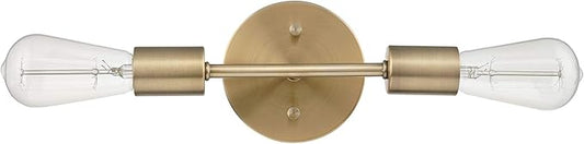 Globe Electric 2-Light Vanity Light, Matte Brass, Open Socket, Horizontal Vertical Mount, Glam Bathroom Lighting, 51736
