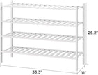 White 4-Tier Long Shoe Rack, Bamboo Wood, 33-Inch