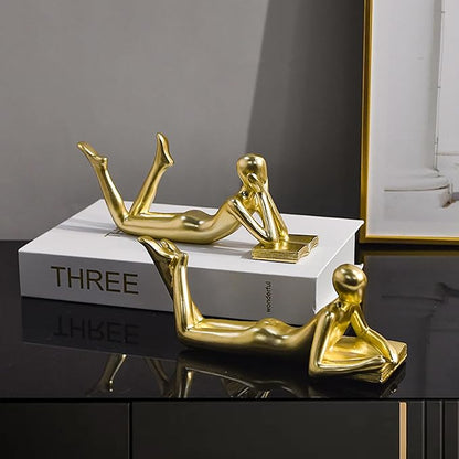 Style-B Gold A Thinker Reads A Book Decoration, Resin Handicraft, Home Study Garden Decor