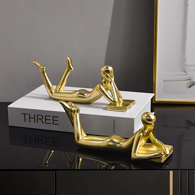Style-D Gold A Thinker Reads A Book Decoration, Resin Handicraft, Home Study Garden Decor