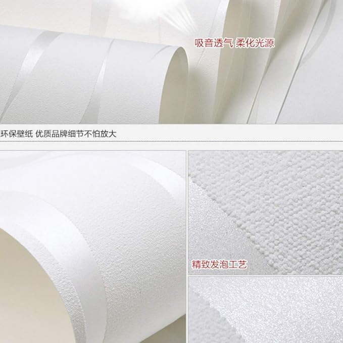 Q QIHANG Simple Fashionable Non-Woven Wallpaper 3D Embossed Three-Dimensional Flocking Foaming Wave Stripes Bedroom Living Room TV Background Wall Shop Decoration20.87 Wx393.7 L Non-Pasted (Cream)