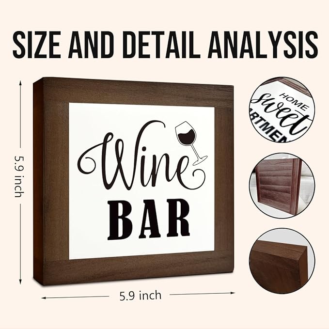 Wine Bar Signs, Box Sign Wood Desk Sign Decors, Wine Bar Decor Set, Decorative Wooden Table Top Decoration, Farmhouse Home Decor for Shelf, Country Style Home Bar Decoration, Coffee Signs D