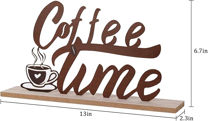 MEETYAMOR Coffee Bars Decor, Wood Metal Coffee Time Sign Decorations for Table Decor, Farmhouse Rustic Coffees Bar Accessories for The Home, Kitchen, Mantle, Shelf