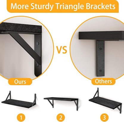 YGEOMER Floating Shelves for Wall, Black Wall Shelves Different Sizes for Living Room, Bathroom, Bedroom, Kitchen, Home Decor (Set of 4)