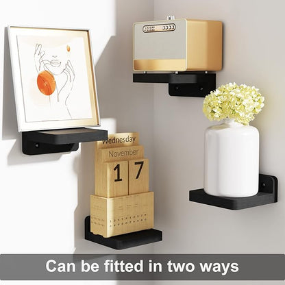 SRIWATANA Small Floating Shelves Wall Mounted, Wood Shelf for Decoration and Storage Set of 4, Mini Display Shelf for Bedroom, Bathroom, Kitchen, Office (Black, 4 inch)