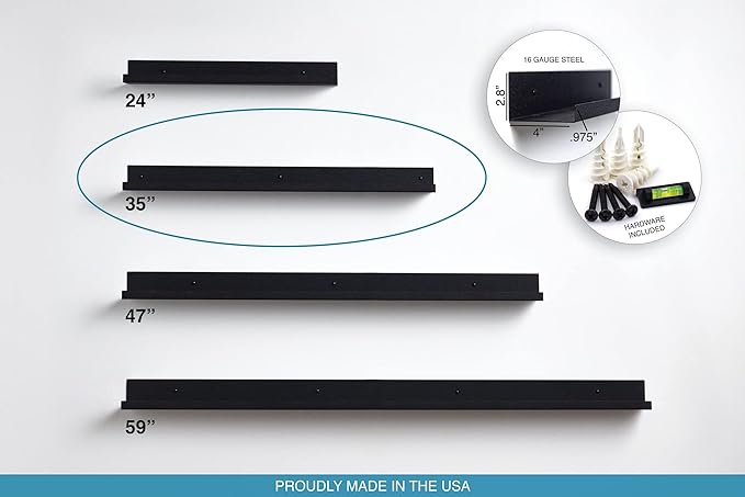 Infinite Design 36" Metal Floating Wall Shelf | Modern Black Powder-Coated Steel Ledge, Made in USA | Wall-Mounted Shelf for Living Room, Kitchen, Bathroom, Bedroom or Office