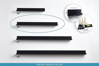 Infinite Design 36" Metal Floating Wall Shelf | Modern Black Powder-Coated Steel Ledge, Made in USA | Wall-Mounted Shelf for Living Room, Kitchen, Bathroom, Bedroom or Office
