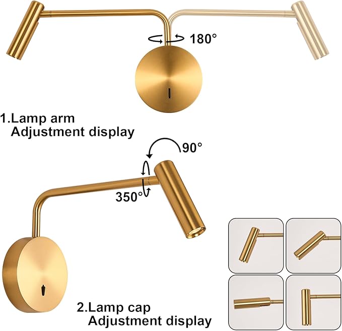 ZEROUNO Wall Mounted LED Reading Light for Bedroom Hardwired Wall Sconce with Switch on/Off Modern 3000K Swing Arm Bedside Wall Mount Lamp (Antique Bronze)