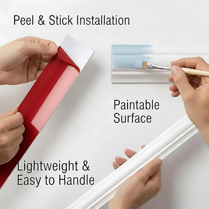 Peel and Stick Wall Molding Kit, 55"x16.5" Pre-Cut Wainscoting Panels, Ready-to-Assemble Self-Adhesive Walltrim for Living Room Bedroom Accent Wall Décor, Paintable & Lightweight Polystyrene