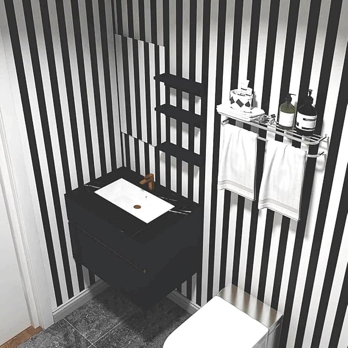 Black and White Striped Peel and Stick Wallpaper Self-Adhesive Removable Waterproof Wallpaper Wall Covering Cabinets Shelves Decorative A Set of 17.3