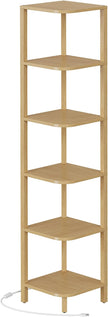 TUTOTAK Corner Shelf with LED Light, 6-Tier Corner Bookshelf for Small Space, Narrow Display Corner Shelf Stand with Storage Rack, for Living Room, Bedroom, Natural BS08BN006L