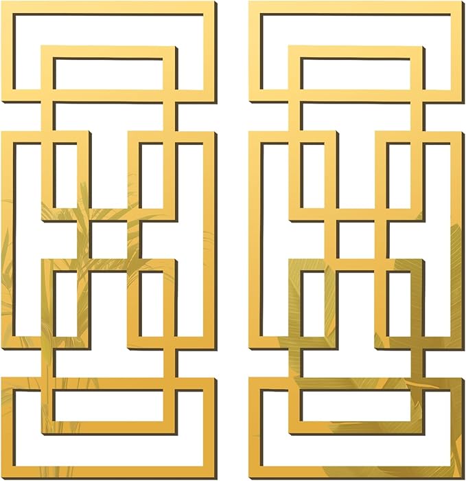 2 Piece Gold Rectangular Wall Mirrors, 15.7×7 Inch Geometric Wooden Frame Acrylic Wall-Mounted Modern Mirror Decor for Bathroom Bedroom Living Room Office Farmhouse Home Decorations